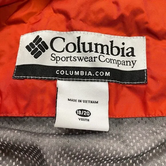 Columbia Omni Shield Windbreaker Jacket Youth 18/20 Orange Gray Hoodie Full Zip